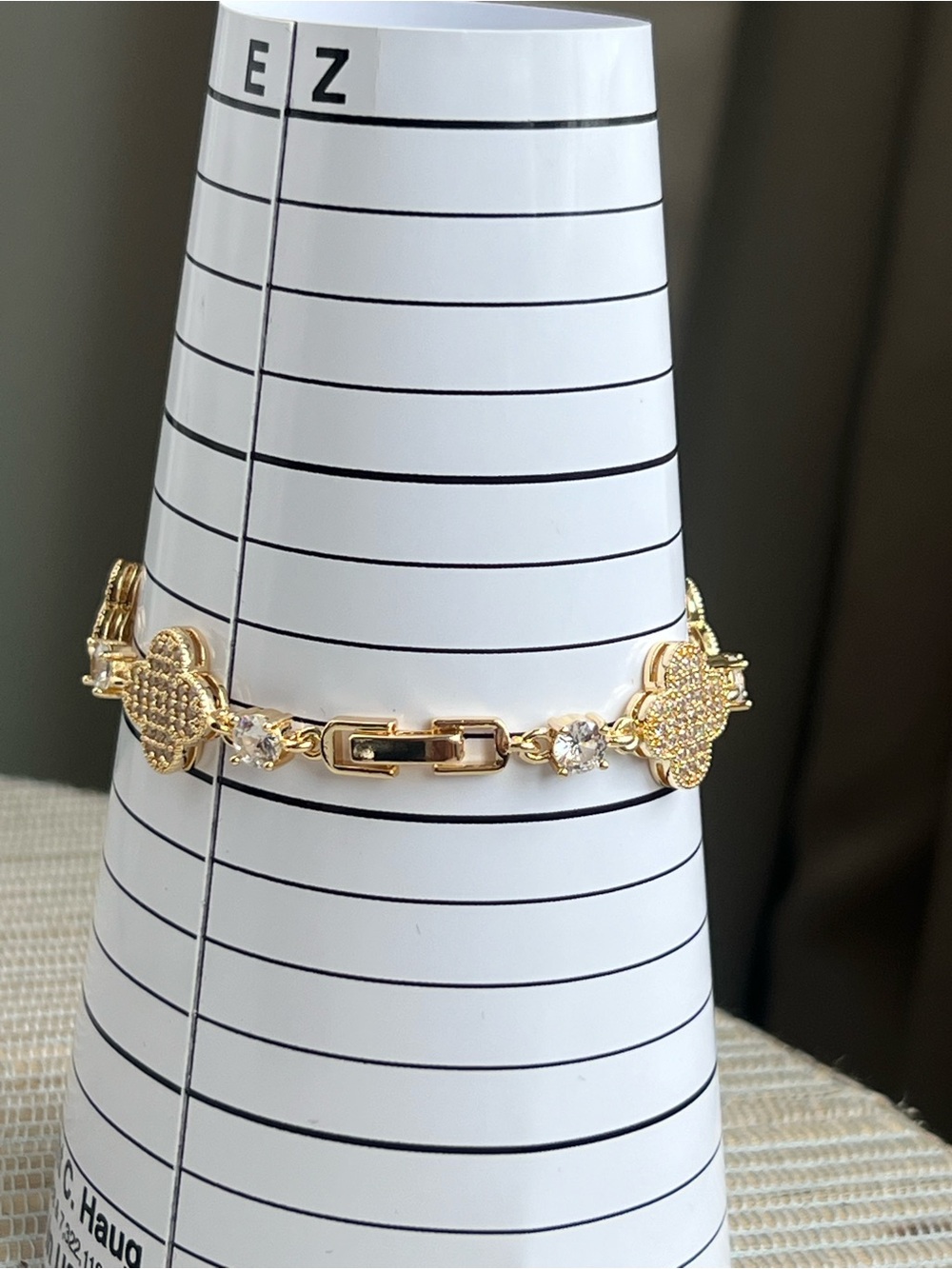 Gold pavé Clover Link Bracelet with Crystal Accents - Picture 4 of 4